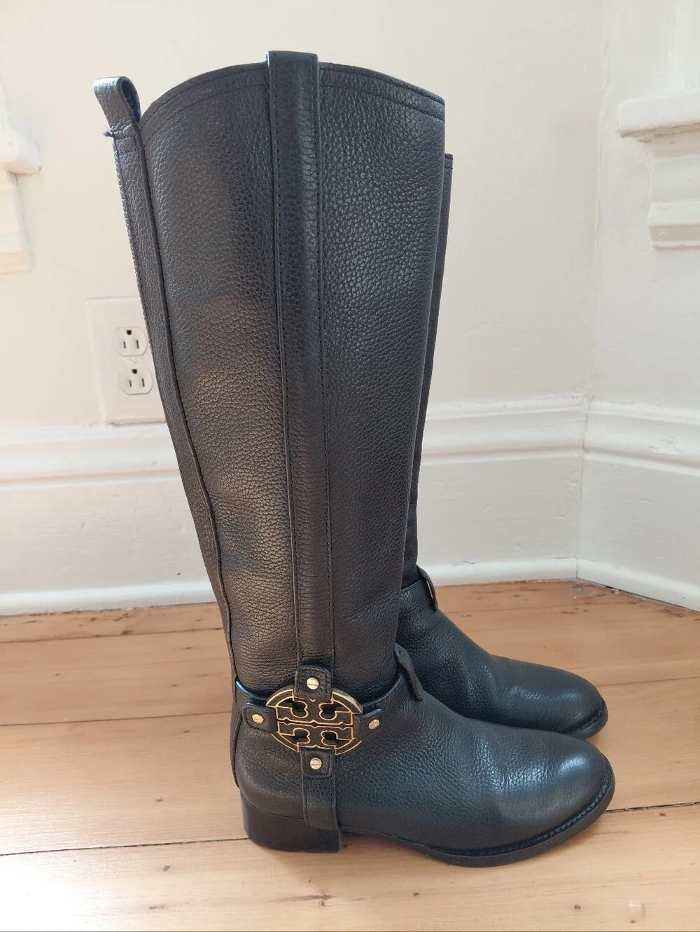 TORY BURCH Amanda Black Leather Riding Boots Sz 5
